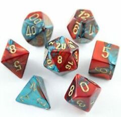 7 Red-Teal w/Gold Gemini Polyhedral Dice Set - CHX26462