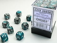 Gemini Steel-Teal/white 12mm d6 Dice Block (36 dice) - CHX26856