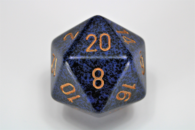 34mm d20 Dice - Speckled Golden Cobalt