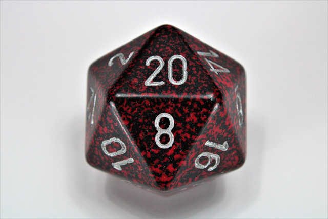34mm d20 Dice - Speckled Silver Volcano