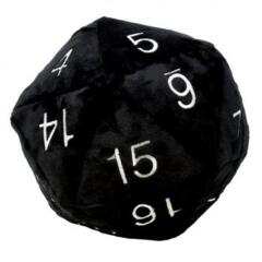 Jumbo D20 Novelty Dice Plush in Black with Silver Numbering