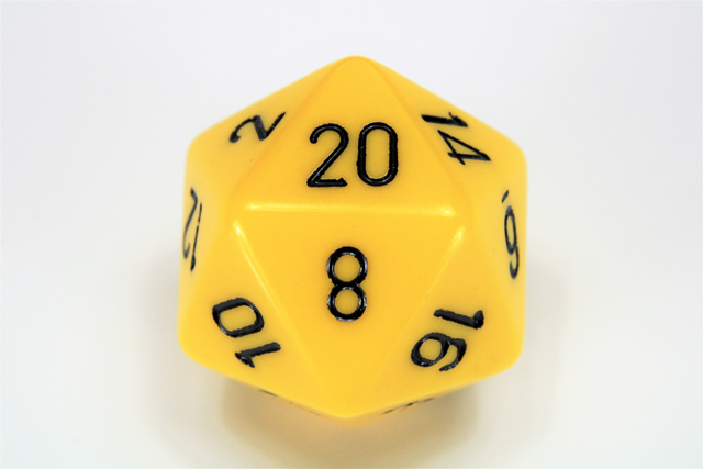 34mm d20 Dice - Opaque Yellow/black