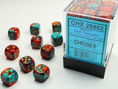 Gemini Red-Teal/gold 12mm d6 Dice Block (36 dice) - CHX26862