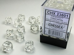Translucent Clear/white 12mm d6 Dice Block (36 dice) - CHX23801