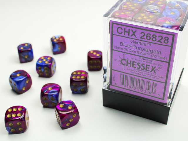 Gemini Blue-Purple/gold 12mm d6 Dice Block (36 dice) - CHX26828
