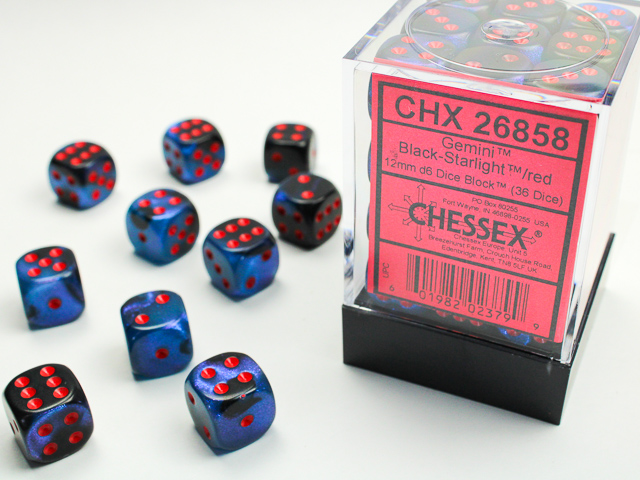 Gemini Black-Starlight/red 12mm d6 Dice Block (36 dice) - CHX26858