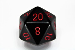 34mm d20 Dice - Opaque Black/red