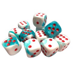 Gemini Limited Edition Teal-White/red 16mm d6 Dice Block (12 dice) - CHX26644R