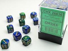 Gemini Blue-Green/gold 12mm d6 Dice Block (36 dice) - CHX26836