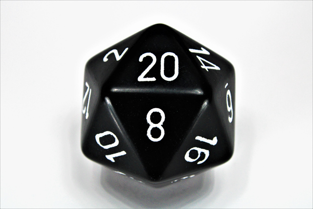 34mm d20 Dice - Opaque Black/white
