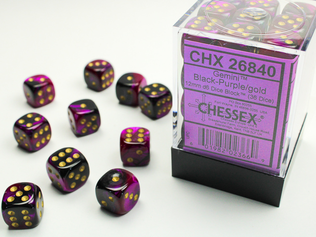 Gemini Black-Purple/gold 12mm d6 Dice Block (36 dice) - CHX26840