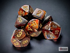 Mini Polyhedral 7-Die Set: Scarab Blue Blood/Gold (CHX20419)