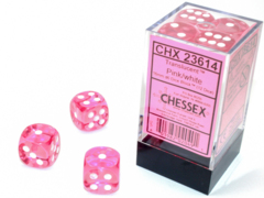 CHX23614 12D6 16mm Translucent Pink w/White Dice Set