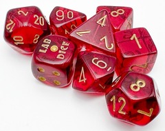 CHX30058 7pc Translucent Crimson w/Gold Dice Set