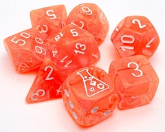 CHX30060 7pc Translucent Neon Orange w/White Dice Set