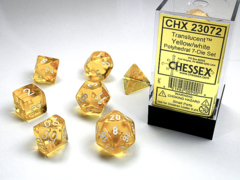 CHX23072 7pc Translucent Yellow w/White Dice Set