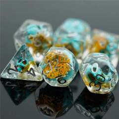 Yellow Flower with Blue Skull RPG Dice Set