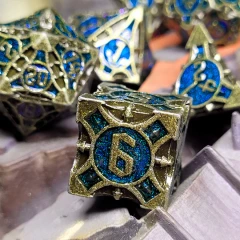 Arcane Enigma Gold Blue Metal RPG Dice Set