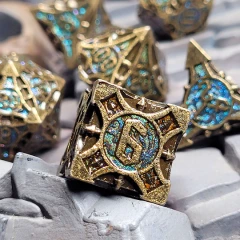 Arcane Enigma Ancient Bronze Blue Metal RPG Dice Set