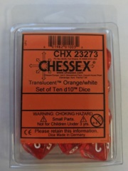 Chessex (23273): D10: Translucent: ORANGE WHITE