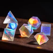 Raised Frosted K9 Rainbow Glass 7 Piece Glass Dice Set