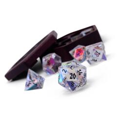 K9 Rainbow Glass - Black Font - 7 Piece Glass Dice Set