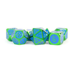 7 Count Digital Enamel METAL DICE 16MM: GREEN WITH BLUE