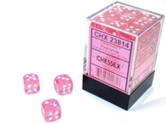 36 Pink w/white Translucent 12mm D6 Dice Block - CHX23814