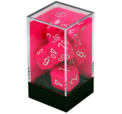 Opaque Pink / White 7 Dice Set - CHX25444