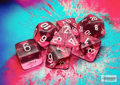 Translucent Pink/white Polyhedral 7-Dice Set