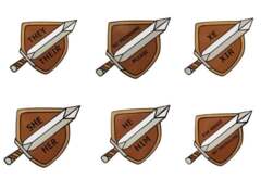 he/him Sword and Shield Pronoun Pin