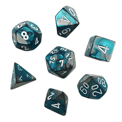 Mini Polyhedral 7-Die Set: GEMINI : STEEL-TEAL/WHITE