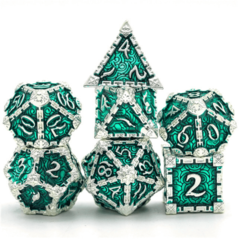 DAGGER OF VENOM: SILVER EMERALD RPG METAL DICE SET