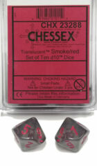 CHESSEX DICE: TRANSLUCENT POLYHEDRAL D10 SMOKE/RED (10) - CHX23288