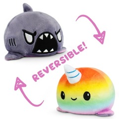 TEETURTLE: REVERSIBLE NARWHAL/SHARK MINI PLUSH - RAINBOW & GRAY