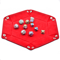 LEATHERETTE & VELVET HEX DICE TRAY (BLACK WITH RED)