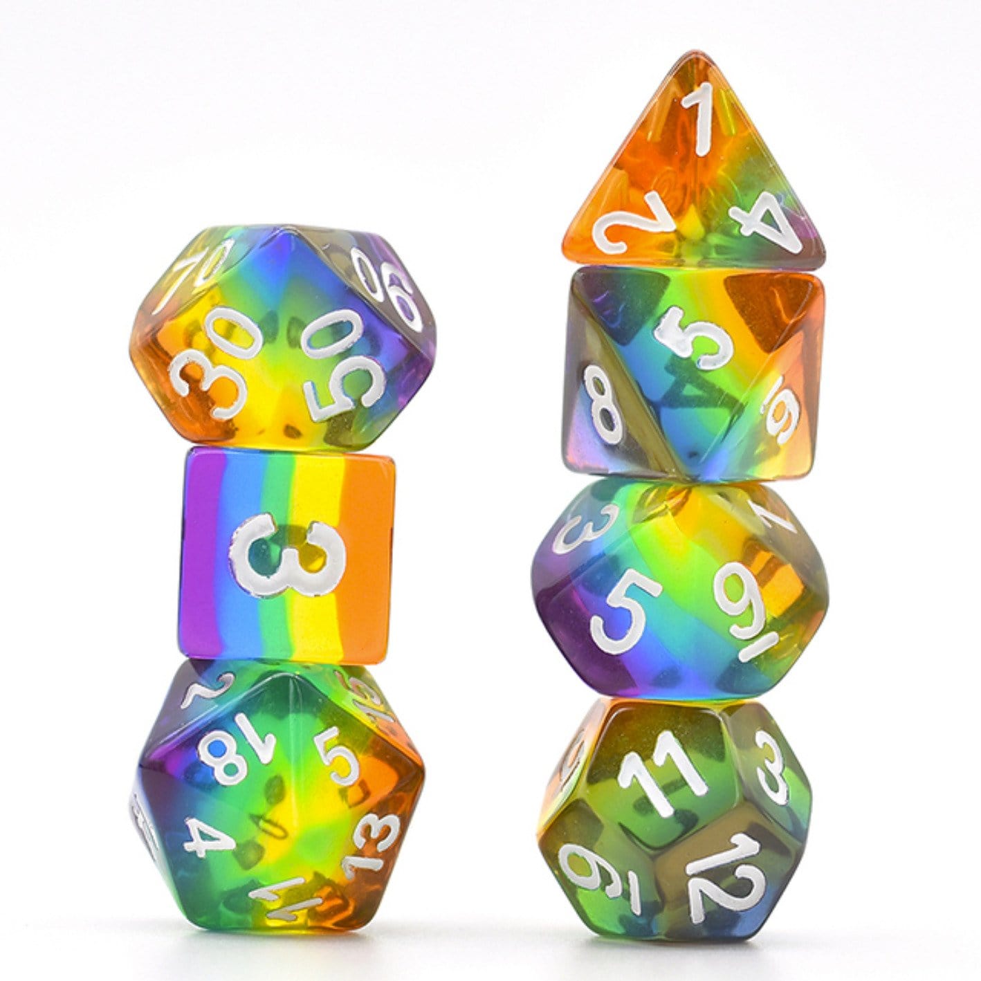 TRANSLUCENT RAINBOW RPG DICE SET