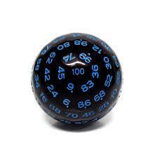 100 Sided Die - Black Opaque with Blue D100