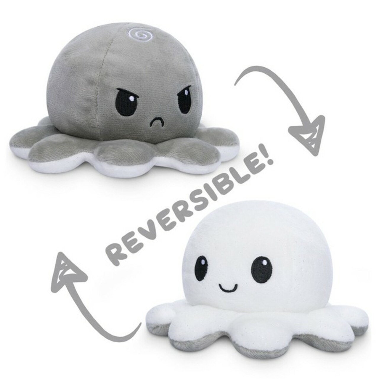 TEETURTLE: REVERSIBLE OCTOPUS MINI PLUSH - WHITE SPARK & GRAY