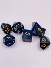 TEG - 7 Black & Blue w/ Gold Galaxy Polyhedral Dice