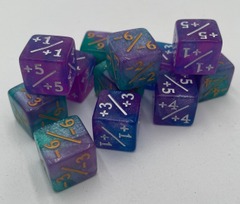 TEG - 12 Blue, Green & Purple Glitter Plus and Minus D6 Dice