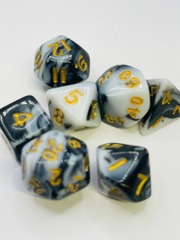 TEG - 7 Black & White w/ Gold Marbled Mini Polyhedral Dice