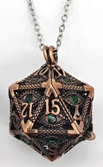 TEG - Copper w/ Emerald Eye D20 Locket Necklace w/ Mini Metal Polyhedral Dice