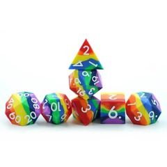 TEG - 7 Rainbow w/ White Silicone Polyhedral Dice