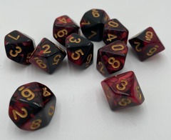 TEG - 10 Black & Red w/ Gold Marbled D10 Dice