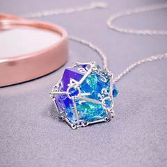 TEG - Blue & Green w/ Silver D20 Necklace