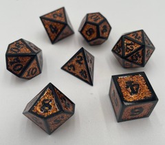 TEG - 7 Orange w/ Black Glitter Metal Polyhedral Dice