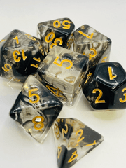 TEG - 7 Black & Clear w/ Gold Marbled Polyhedral Dice