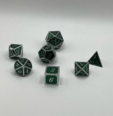 TEG - 7 Green w/ Silver Metal Classic Polyhedral Dice