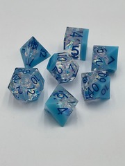 TEG - 7 Blue & Clear w/ Blue Kaleidoscope Polyhedral Dice